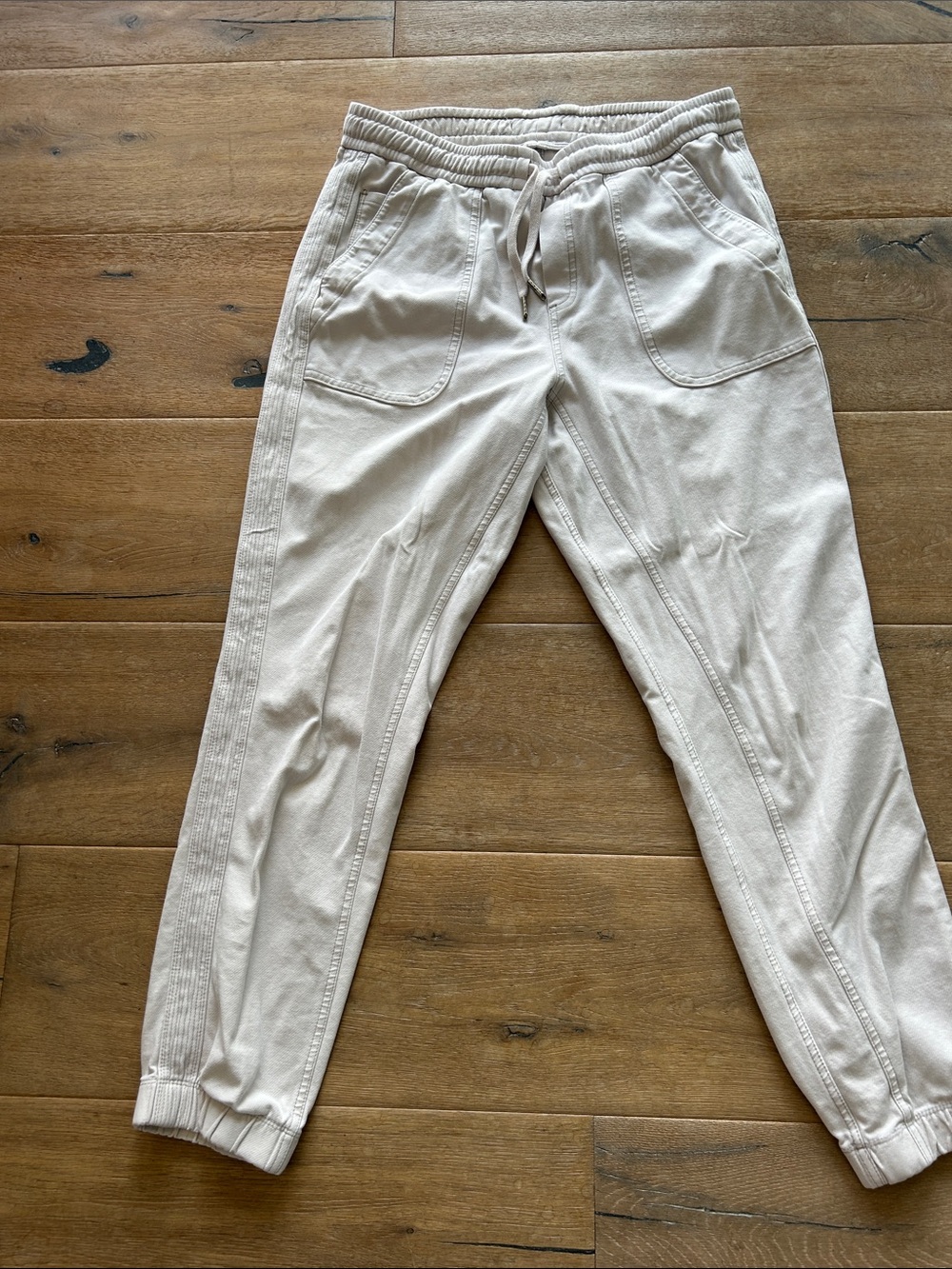 Athleta Cream Drawstring Track Joggers
